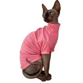 Sphynx Hairless Cats Shirt Cotton Cat Turtleneck Sweater Pullover Kitten T-Shirts with Sleeves Cat Pajamas Jumpsuit for Sphynx Cornish Rex, Devon Rex, Peterbald (X-Large (Pack of 1), Rosey Pink)