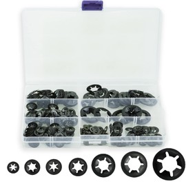 340 Pcs Starlock Washers, Internal Tooth Push On Locking Washers, Quick Speed Clips Fasteners Washers, Black Fixed Lock Washers Assortment Washers Kit - M3/M4/M5/M6/M8/M10/M12