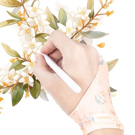 Spaseeba Artist Drawing Glove, Two-Finger Digital Art Glove for Drawing Tablet/Pen Display/Monitor Cute Dog Print Universal Drawing Glove for Right and Left Hand,M Yellow Color