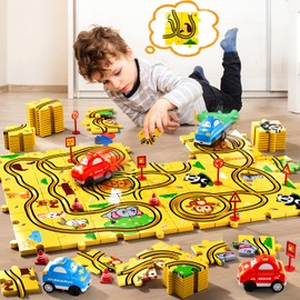 Beby Buty 48 PCS Puzzle Racer Car Track Set Toys for Kids Boys, Christmas Toys Gifts for 3 4 5 Year Old Boys, Puzzle Racer Kids Car Track Set Ages 3-5 4-6, Ideal 3 4 5 Year Old Boys