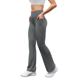 SEAJOJO Women's High Waist Flare Yoga Pants Tummy Control Casual Bootcut Leggings with Side Pockets Dark Grey