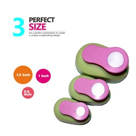 Kawendite Set of 3PCS Circle 5/8 inch 1 inch 1.5 inch Craft Punch Set Round Paper Punch Craft Scrapbooking Eva Punches Paper Cutter Hole Punch Hand Press Paper Kid Cut DIY Paper Craft Punch Tool
