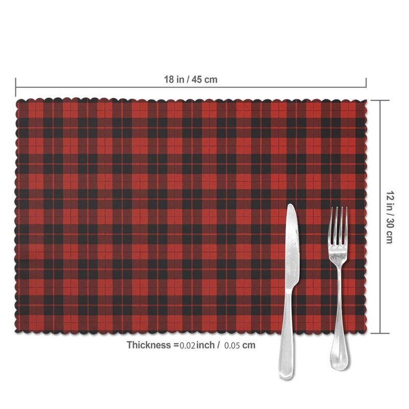 Christmas Plaid Red Black Buffalo Check Placemats for Dining Table