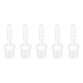 Quickun Plastic Hose Barb Fitting, 1/4" Barb to 3/8" Male Thread White Adapter Union Fitting (Pack of 5)