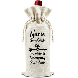 DOIUCRO Nurse Survival Kit - Gifts for Nurse Wine Bags, 1 PC Reusable Drawstring Burlap Wine Bottle Bags, Appreciation Gifts for Women Ladies, Wine Gift Bag Wine Accessories -51