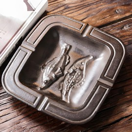 SECHUDO Cast Iron Ashtrays, Cool Cigar Ash Trays for Patio Outdoor Indoor Office Home Desktop Smoking Decor Garden, Fish Pattern Gift for Smokers Men and Women (Classic Fish Pattern)