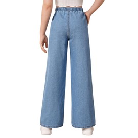 Floerns Girls Elastic Waist Wide Leg Jeans Loose Fit Baggy Denim Pants Light Blue 11 Years