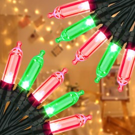 LYHOPE - Juego de 2 luces de Navidad de 33 pies, 100 luces LED de Navidad, impermeables, 8 modos, funciona con pilas, para exteriores e interiores, árbol de Navidad, coronas, decoración navideña (rojo