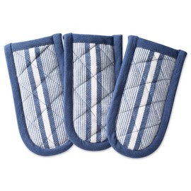 DII Cotton Stripe Quilted Pan Handle, 6X 3 Set of 3, Machine Washable and Heat Resistant for Everyday Kitchen Cooking and Baking-French Blue
