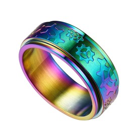 Y2K Colourful Band Rings for Women Men Stainless Steel Rainbow Punk Rings Cute Rings for Adult Size 12