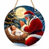  Christmas Santa Claus and Baby Jesus 2D Wooden Hanging