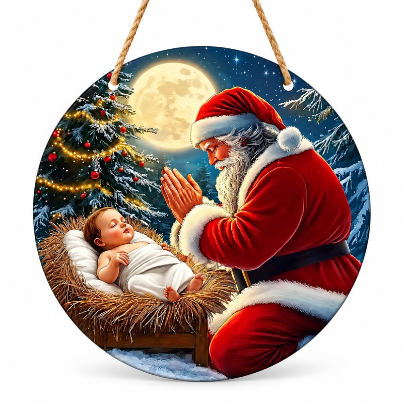  Christmas Santa Claus and Baby Jesus 2D Wooden Hanging