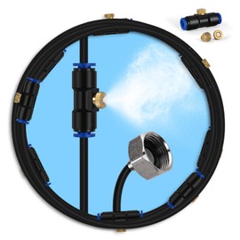 lifeegrn Misting Cooling System, Outdoor Misting System for Patio, 60 FT Misting Line+15 Mist Nozzles+3/4"Brass Adapter,Outdoor Mister System for Patio Garden Trampoline Greenhouse