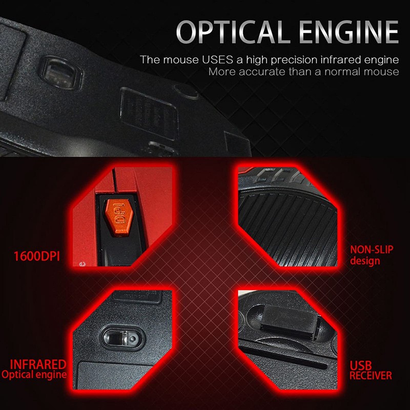 Archuu Mechanical Gaming 2.4G Mouse, 1000/1200/1600 3-Speed DPI Ergonomic Mouse