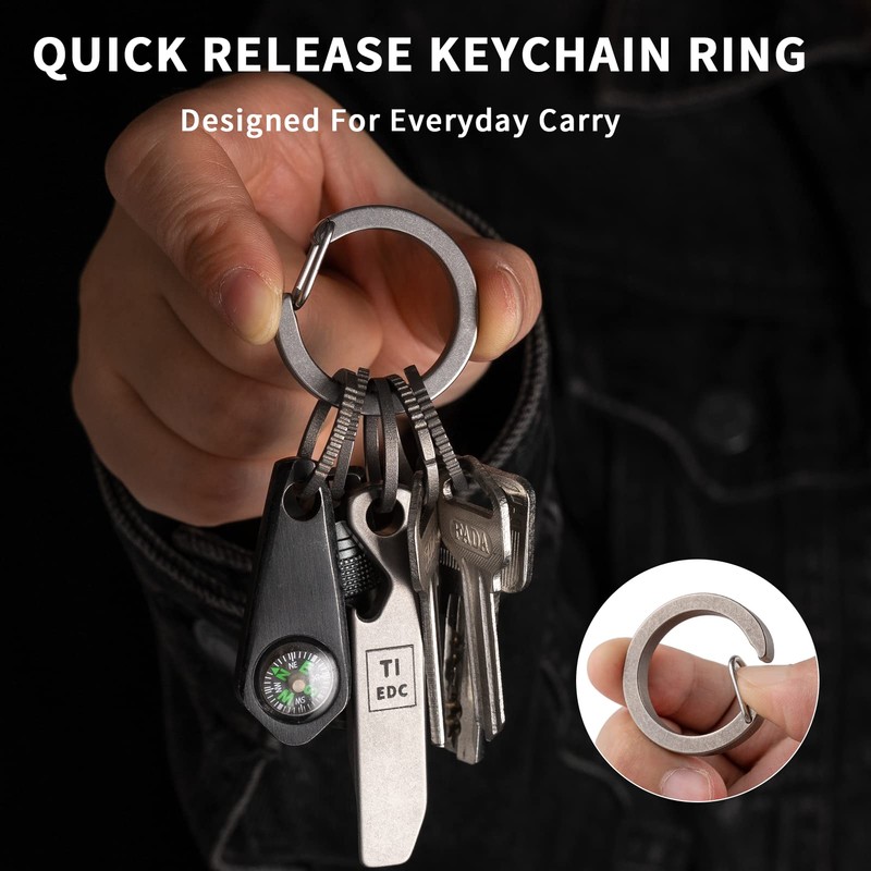 TISUR Titanium Round Carabiner Clip,Heavy Duty Key Ring Holder,Spring O