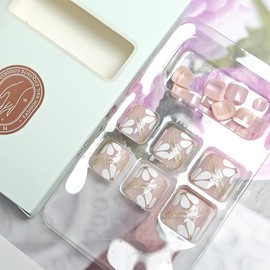24Pcs White French Tip Press on Toenails Short Square Fake Toenails Flower with Gold Glitter Designs Full Cover Pink Nails Glue on Toenails Spring Summer False Toenails for Women Acrylic Toenails Kits