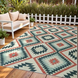 Indoor Outdoor Area Rug 5x8 Modern Geometric Pattern Gradient Color Washable Easy Clean Outdoor Carpet for Patio RV Camping Deck Balcony Backyard Picnic Porch Non Slip