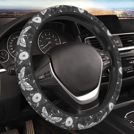 Moth Moon Mystic Magic Retro Steering Wheel Cover for Women Men Girls Car Accessories Decor Anti-Slip Neoprene Auto Steering Wheel Covers Protector Universal 15 Inch