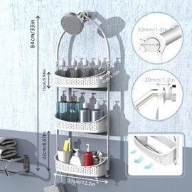 EMT ETRENDS Heavy duty shower caddy hanging; 3 tiers supper large plastic shower basket over the showerhead; never rust baskets over the door, shower organizer for bathroom without tools, White