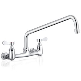 Wall Mount Commercial Sink Faucet with 14” Swivel Spout, 8" Center Wall Mount Kitchen Faucet, Dual Handles Brass Utility Sink Faucet for Laundry Room Restaurant