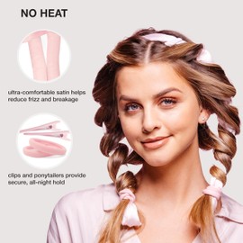 Conair Satin Heatless Curls Set - Heatless curls overnight- heatless curls headband - includes 1 Long Satin Roller, 2 Ponytailers, and 2 Clips