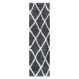 SAFAVIEH Moroccan Tassel Shag Collection Runner Rug - 2'2" x 8', Grey & Ivory, Boho Design, Non-Shedding & Easy Care, 1.5-inch Thick Ideal for High Traffic Areas in Living Room, Bedroom (MTS359F)