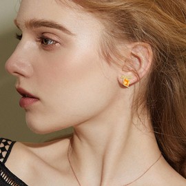 KNTTZZI Bow Amber Earrings Sterling Silver Amber Bow Earrings Zircon bow earrings Daily Jewelry Accessory Gifts for Women