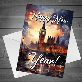 RED OCEAN Happy New Year Celebration Card For Friends and Family, New Year Greetings Card With White Envelope, New Years Eve Card For Neighbours Colleague Friends