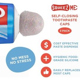 Chrome Cherry Toothpaste Caps SqueezMe by Chrome Cherry, Self-Closing Silicone Caps, Mess-Free Toothpaste Dispenser Squeezer Lids for Kids, Adults, Bathroom Accessories for Tooth and Gum Health (Glitter 6-Pack)