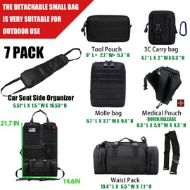 Tactical Seat back organizer Truck organizer With 6 Detachable Pouches Universal For Car Truck Ford Jeep Ram Military-Grade Thicker And Heavier Panels With Multi-functional Packs (7 PACK -BLACK)