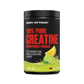 Body Attack Creatine Monohydrate Powder, 500 g, Lemon Lime, Made in Germany, High-Quality Microfine Creatine Monohydrate (Mesh Factor 200), 100% Pure Creatine Powder