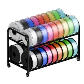 2-Tier Under Desk Filament Storage Rack, 3D Filament Storage Rolling Cart Holds 40+ 3D Printer Filament, Adjustable Filaments Rack for 250g-1KG Spools, Perfect for 3D Printing Studio, Office Workshop