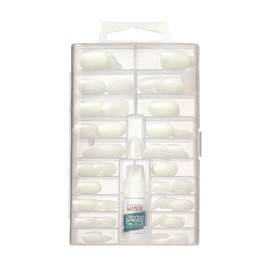 KISS 100 Full Cover Fake Nails Manicure Kit, 10 Sizes, 5 Manicures, Medium Length, Active Oval, 100 Nails | KISS