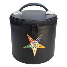 UK empire group limited Premium OES Fez Hat Case Black (Hand Embroidered Emblem) Eastern Star – Masonic Display Storage Box