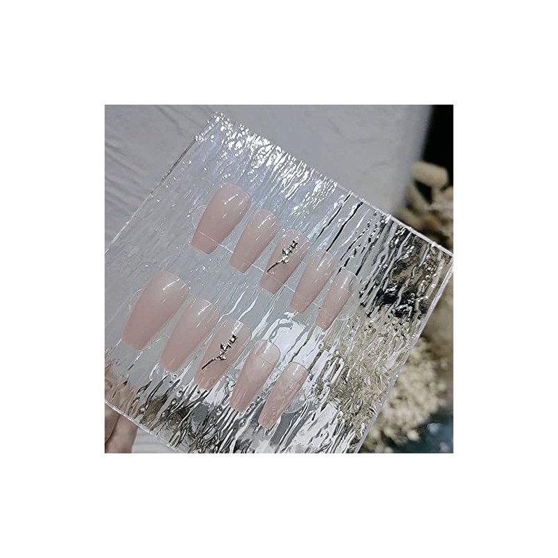 24pcs Nail Tips Golden Rose Nudy Long Square Nails