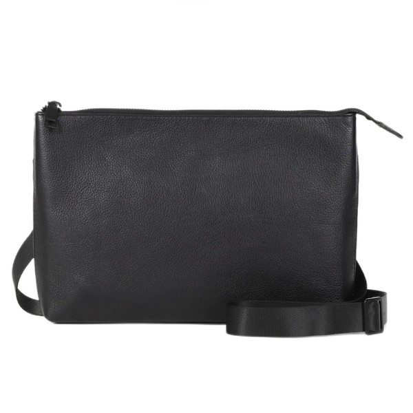 Mura Sacoche Men's Shoulder Bag, Genuine Leather, Anti-Skimming, Thin, Black