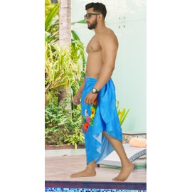 LA LEELA Men's 4th of July USA Patriotic Flag Swimwear Summer Sarong Swim Trunk Pareo Beach Wrap One Size Dodger Stripes, Dodger Stripes, One Size