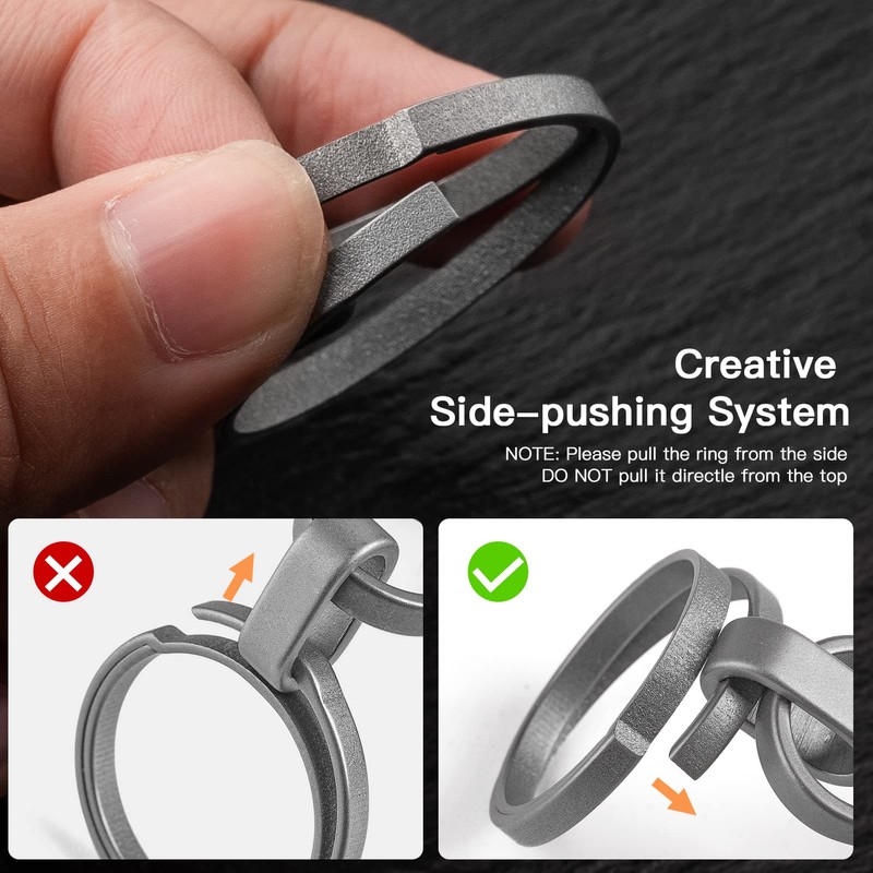TISUR Titanium Key Rings for Keychain, Side-Pushing key chain rings
