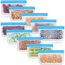 10 Pack Reusable Silicone Food Storage Bags, Leakproof Dishwasher Safe Reusable Freezer Bags for Food Containers, Lunch Bags for Sandwich, Snack, Marinate Meat, Salad Fruit