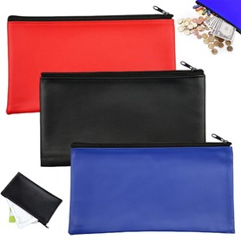 YOYEAH Pack of 3 Wallets Bank Bags Made of Faux Leather 27 x 15 cm - Zip Wallet for A5 Documents, Perfect Banknote Storage, Blue, red, black.
