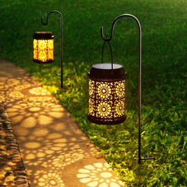 DenicMic Solar Lantern Outdoor Solar Lights Outdoor Hanging Lantern with Handle & Hook Waterproof, 25 Lumen Warm White LED Metal Decorative for Garden, Patio, Porch,Yard, Walkway,1Pack (Black)