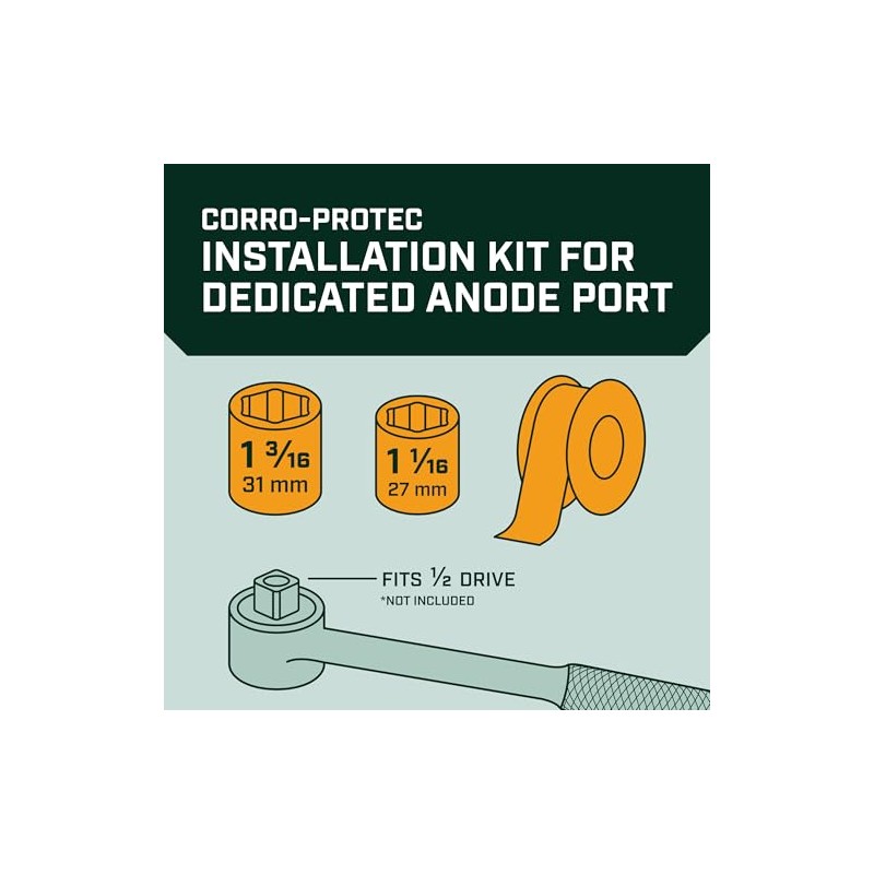 Corro-Protec Powered Anode Rod Installation Kit with Teflon Tape, 1-1/16