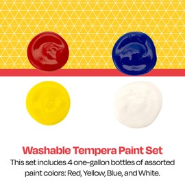 School Smart Washable Tempera Paints for School and Arts and Crafts Use, One Gallon Each, Assorted Primary Colors, Set of 4