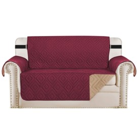 H.VERSAILTEX Reversible Loveseat Cover Furniture Protector Anti-Slip Water Resistant 2" Elastic Straps Couch Covers Pets Kids Fit Sitting Width Up to 54"(Oversized Loveseat: 75" x 98", Red/Tan)