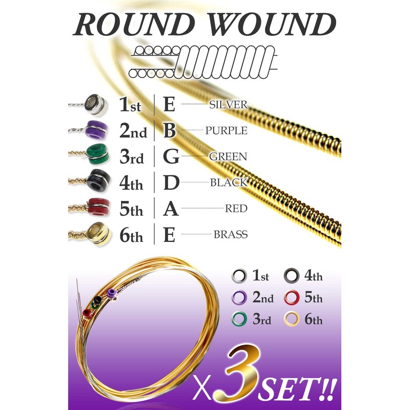 Phoenix Acoustic Guitar Strings Phosphor_BRONZE Warm Bright Tone 3 Set,