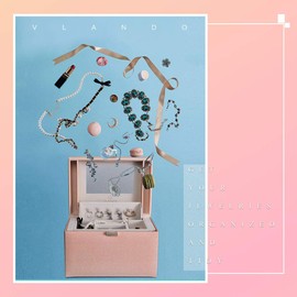 Vlando Jewelry Box Organizer for Girls Women, Large Baroque Jewelry Storage Box with Mirror, Drawers for Bracelets, Earrings, Rings, Necklaces, Mothers Day Gifts for Loved One, Pink