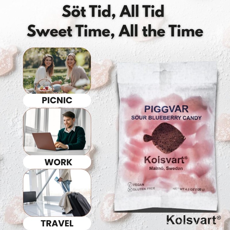 KOLSVART Swedish Candy, Piggvar Shaped, Classic Scandinavian Gummy, Vegan, Gluten