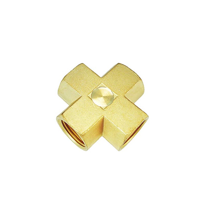 Nigo Industrial Co. Forged Brass Pipe Fitting, 4-Way Tee, Female