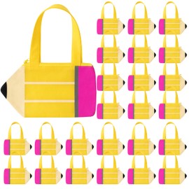 H1vojoxo Pencil Shaped Gift Bags - 24PCS Non Woven Gift Handbags with Zipper for Teacher Appreciation Gift Large Capacity Stationery Organizer for First Day Back to School Party Favor Classroom Decor