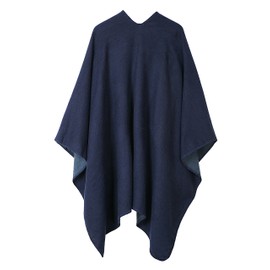 Urban CoCo Women's Color Block Shawl Wrap Open Front Poncho Cape (Series 7-Navy Blue)